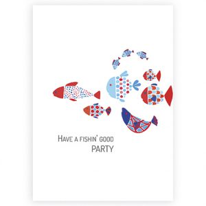 Een kaartje voor een feest beest met vrolijke vissen