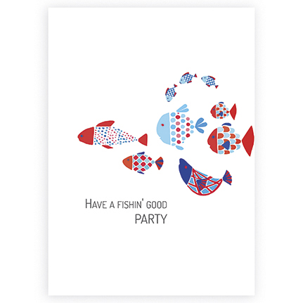 Een kaartje voor een feest beest met vrolijke vissen
