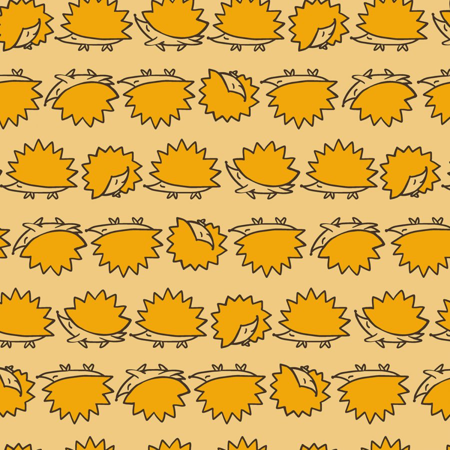 Print met egeltjes mosterdgeel