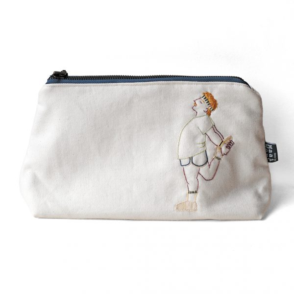 Toiletzak met stretchende sporter in eighties-stijl